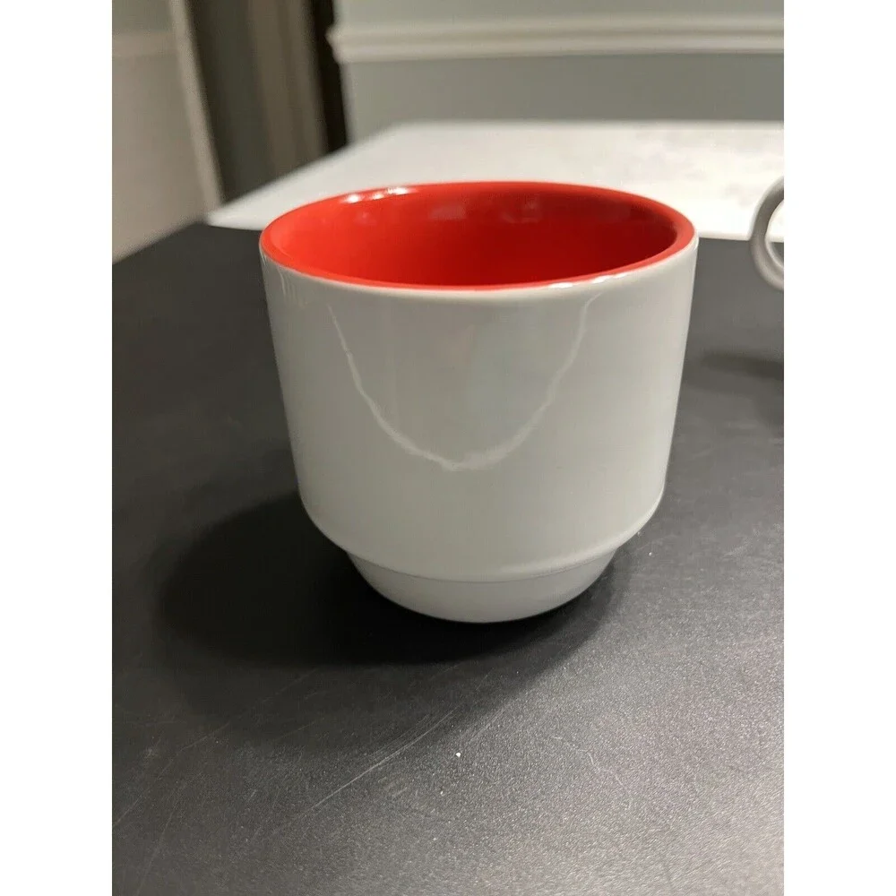 Set of 6 Crate & Barrel Stoneware Red White Stackable Coffee Mug Cups